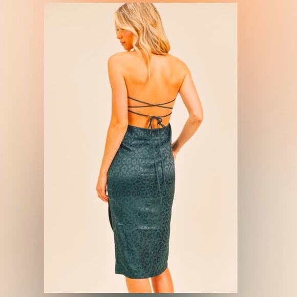 Slinky satin teal print dress - Picture 3 of 4